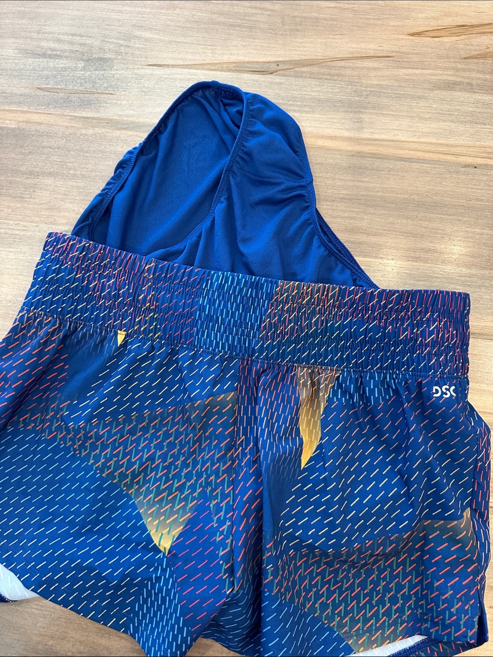 DSG Blue Geometric Athletic Shorts with Yellow Accents - Picture 5 of 6